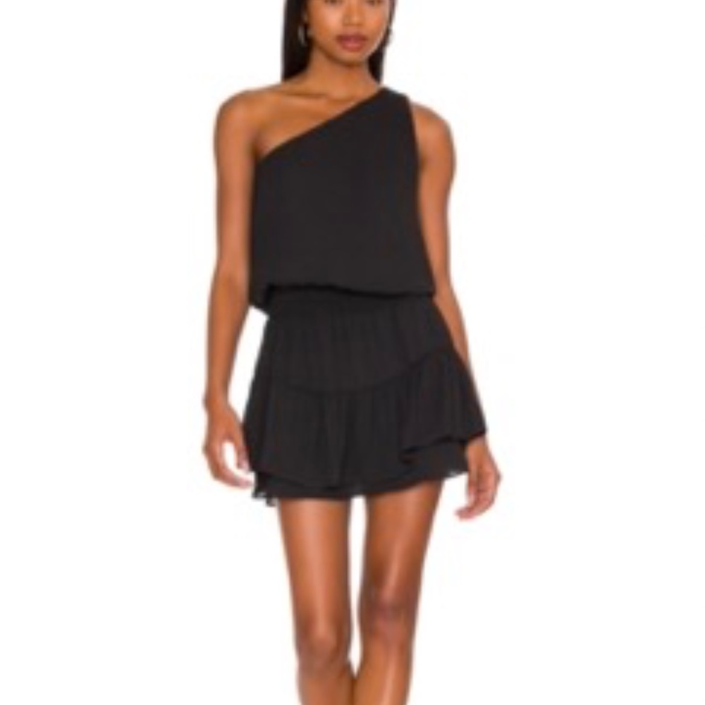 BLACK One Shoulder Ruffle Dress, KRISA, SMALL